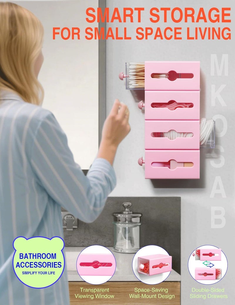 MKOSAB Qtip Holder for Bathroom Wall Organizer – Bathroom Decor, Dorm Room Essential, Small Q-tip Dispenser for Cotton Swabs, Balls, Pads, Floss Picks – Office Storage, Vanity Makeup Organizer(4 Pcs) - Image 2